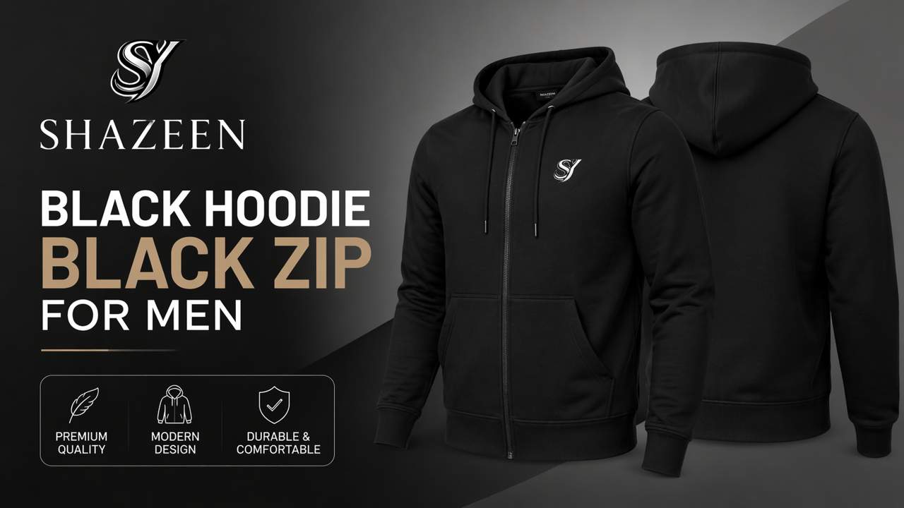Black Hoodie Black Zip for Men in UK